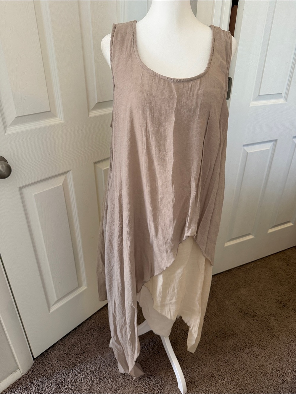 Sleeveless Taupe Layered Asymmetric Women's Dress